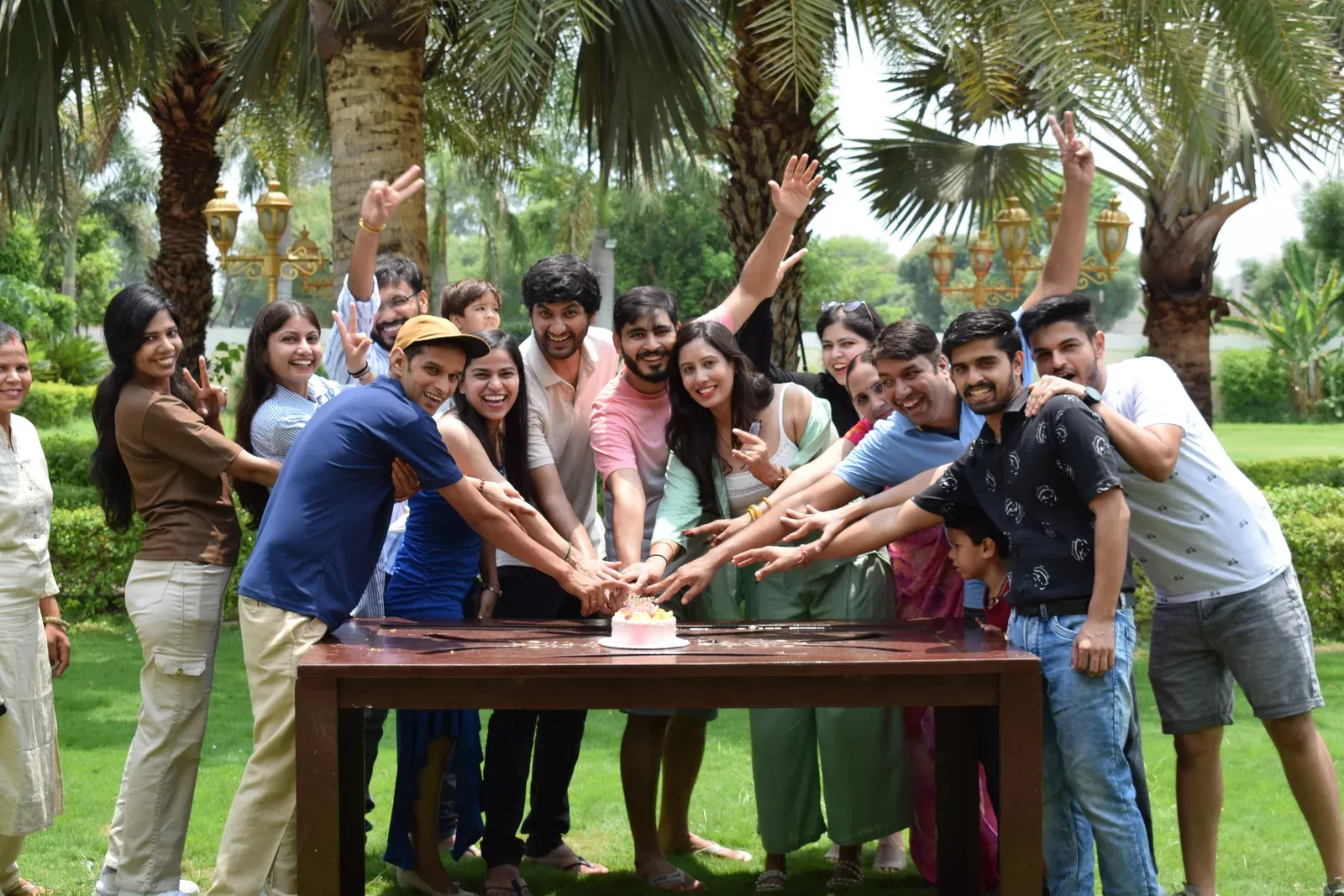 Team celebrating together outdoors