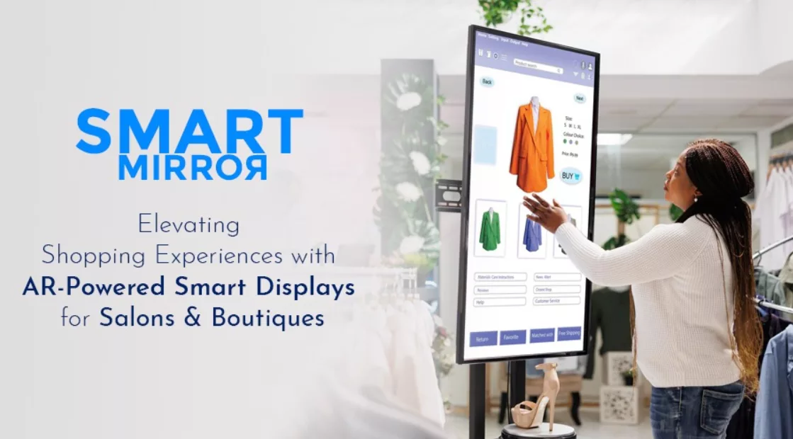 Smart Mirror — title graphic showing a shopper using the AR-powered display in a boutique