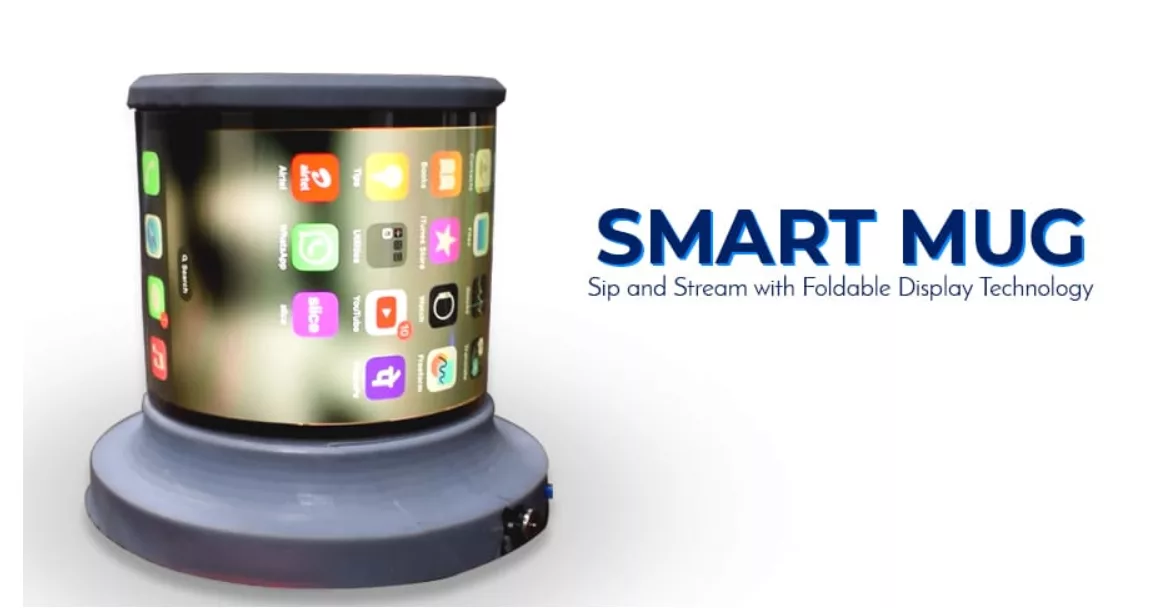 Smart Mug — title graphic over the foldable-display mug holder