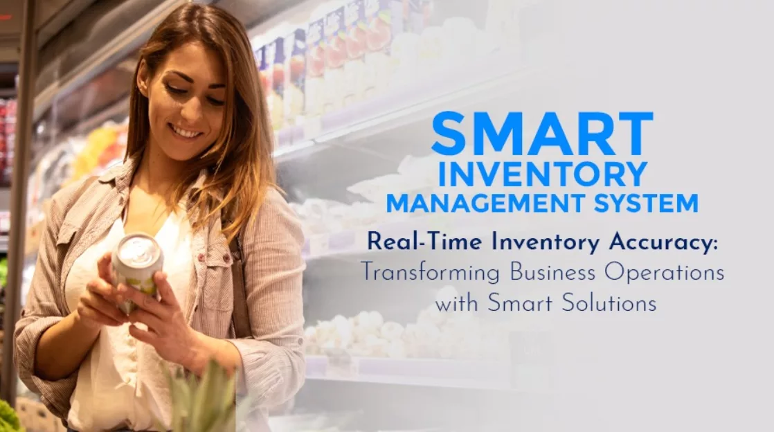 Smart Inventory Management System — title graphic over a shopper checking a product in a retail aisle