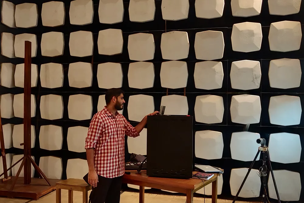 Techshlok engineer running an EMC scan inside the anechoic chamber at ERTL(N)