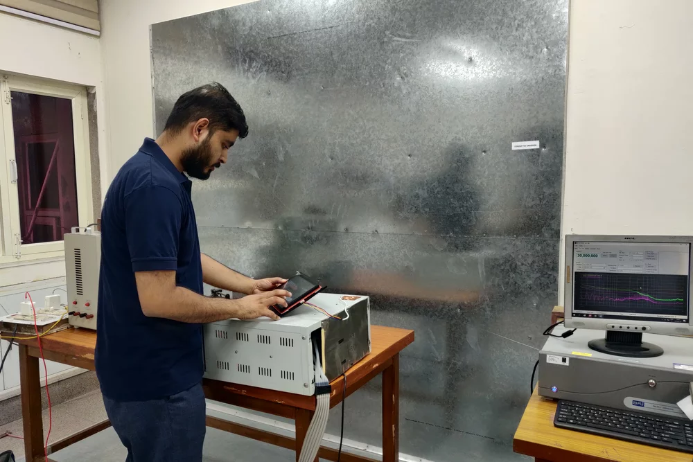 Techshlok engineer running a conducted-emission test at ERTL(N)
