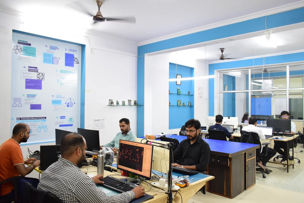 Engineers working at the R&D lab bench